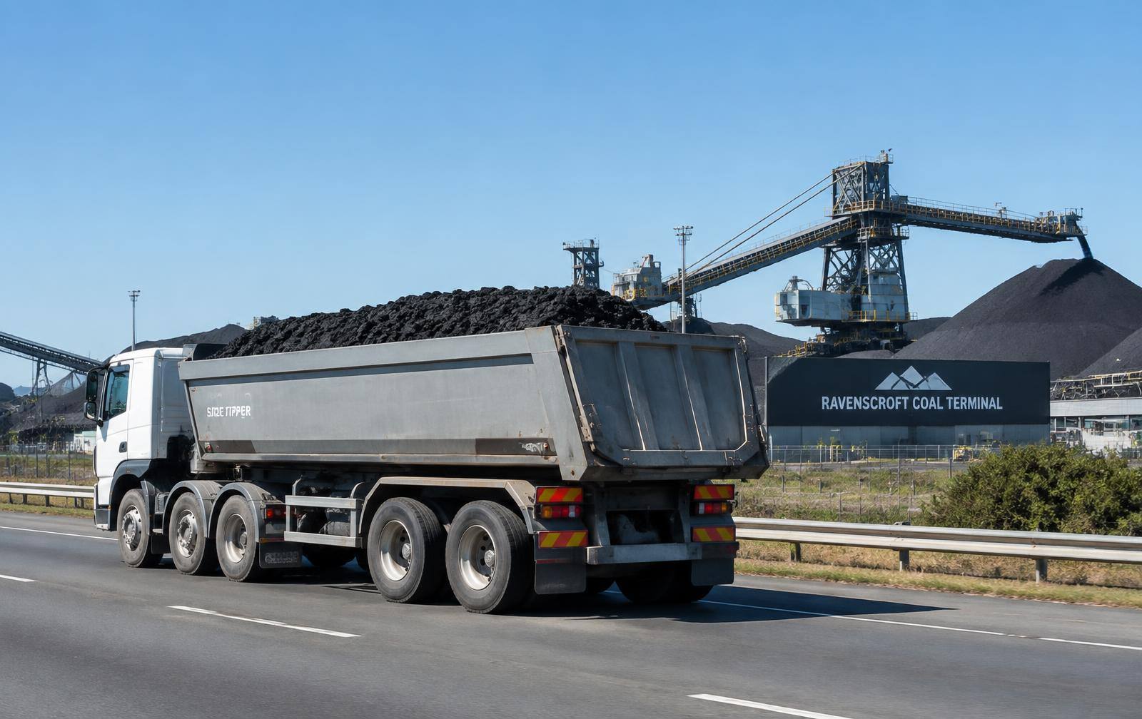 Side-tipper truck carrying coal