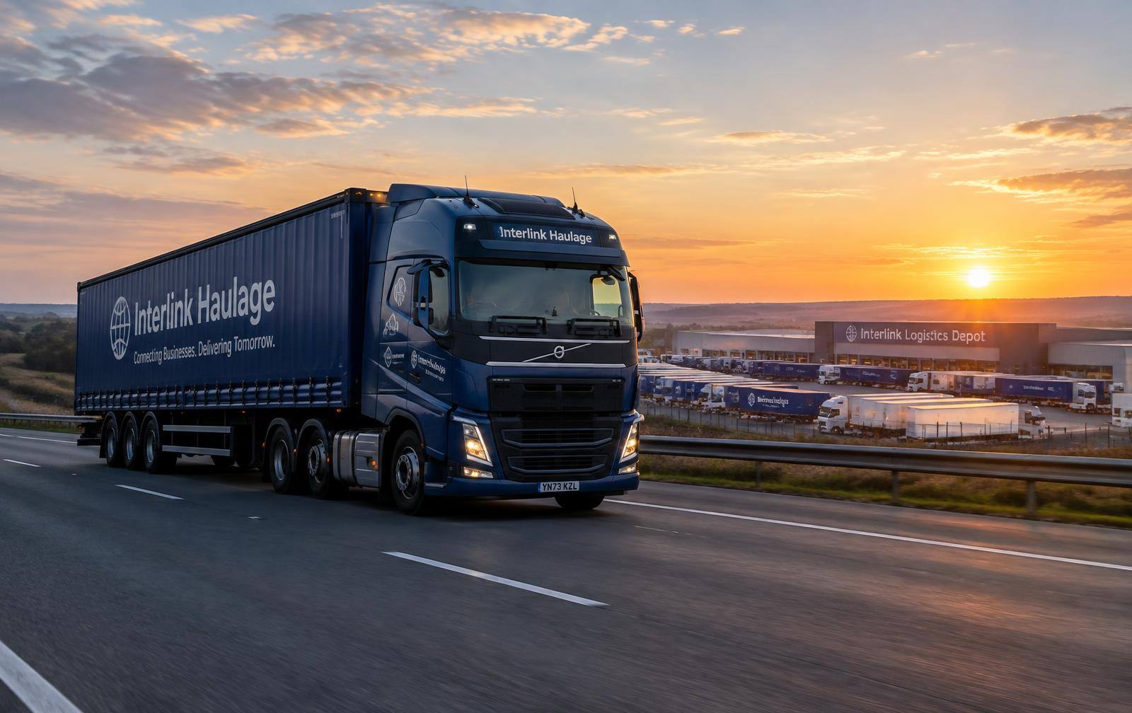 Freight truck on a highway at sunrise